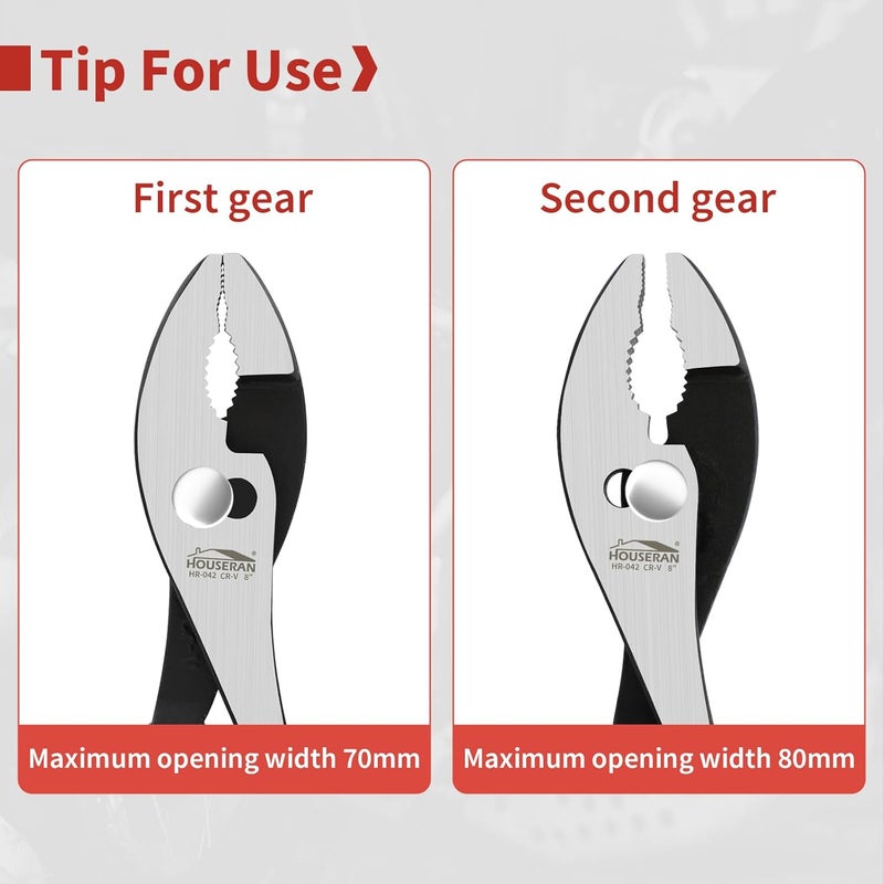 HOUSERAN 8-In and 10-In 2 PCS Slip Joint Pliers, Small Pliers with Non Slip Handle, High Carbon Steel, 8 Inch Grip Pliers for Tightening, Loosening and Gripping Nuts and Bolts - Image 4